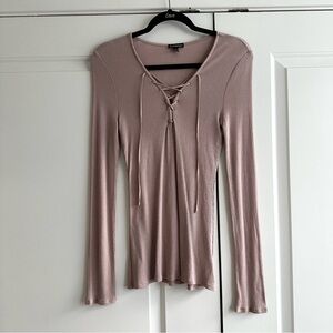 Express Mauve Pink Lace-Up Stretchy Long Sleeve Top